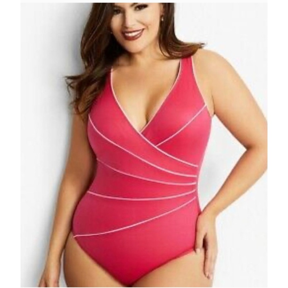 Miraclesuit Horizon Swimsuit Women 12 Red White One Piece Shaping